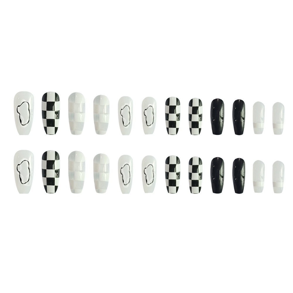 Lk13191 24pcs Artifisial Matte French Nail Stiker Kuku Palsu Tekan On