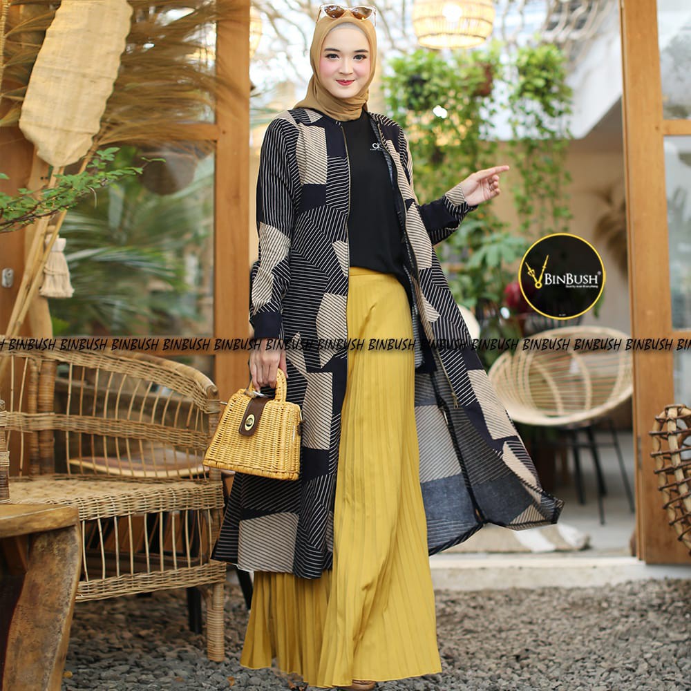 TUNIK FASHION WANITA MURAH STYLE KEREN / ABSTRAK set by Binbush 2 in 1 Tunik plus Rok Plisket