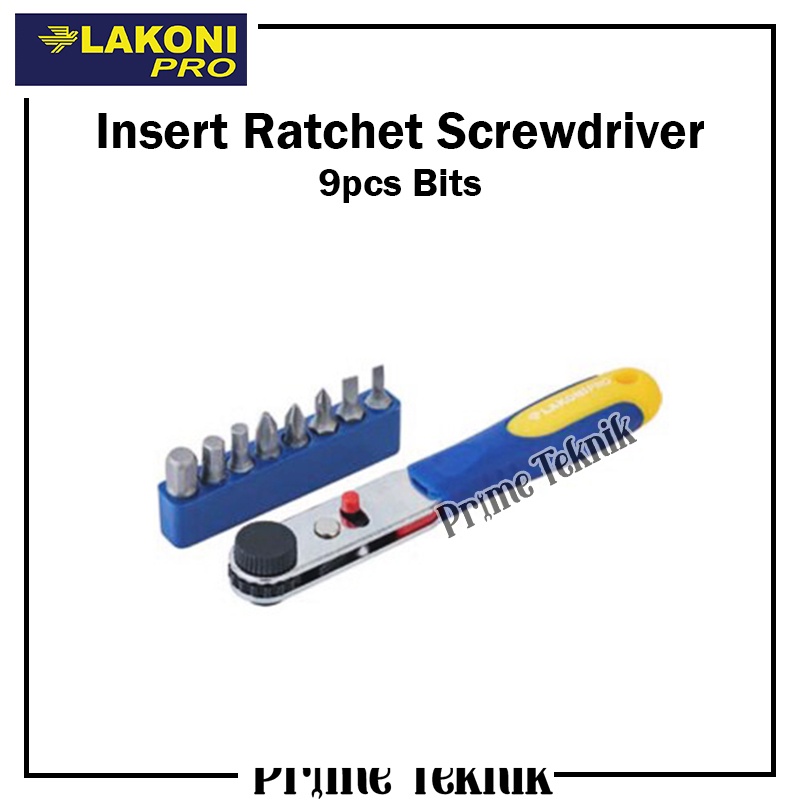 Insert Ratchet Screwdriver 9pc Bits LAKONI Gagang Ratchet Obeng 9 pcs