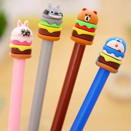 Bolpoin Karakter BURGER LINE DORAEMON TOTORO / Bolpoin Kartun Lucu Bentuk BURGER / Pulpen Gel 0,38mm