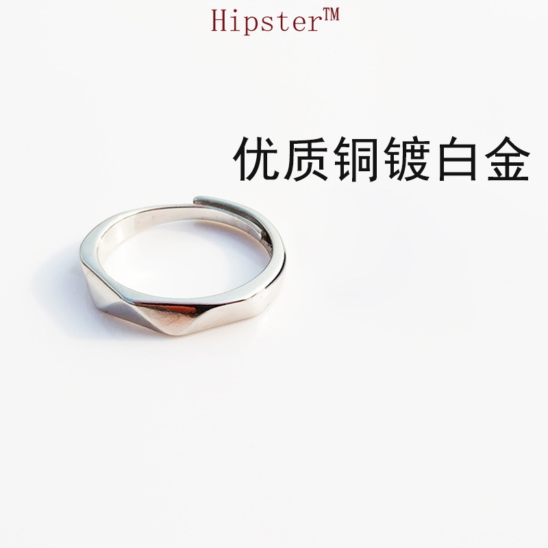 Popular Japanese and Korean Simple Geometric Glossy Diamond Black and White Men and Women Romantic Couple Rings