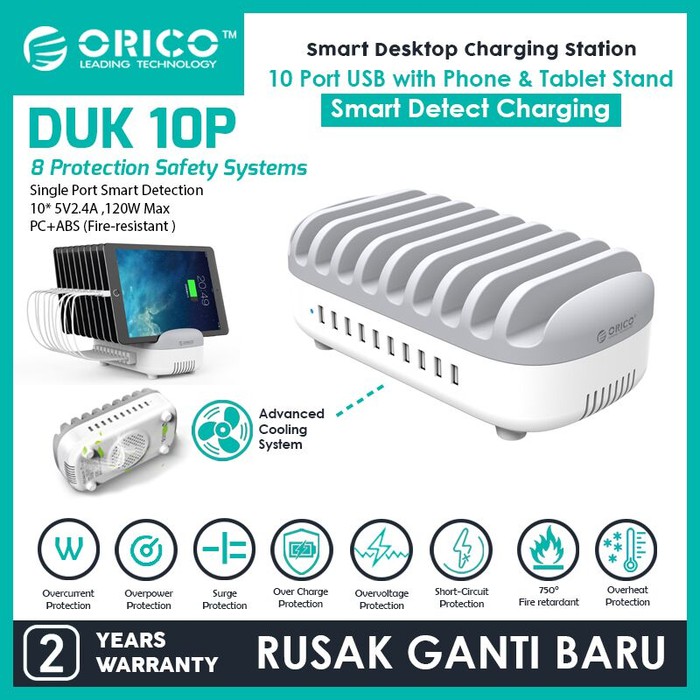 Charging Station orico 10 Port USB 120w 2.4a smart with Stand phone DUK-10p - power station charger