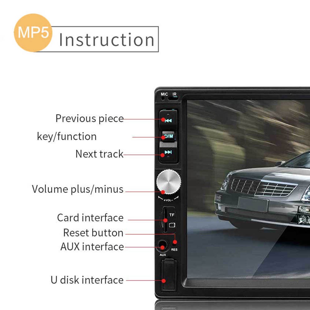 2 DIN Mobil Radio 7 inci Head Unit Multimedia Video Player dengan Bluetooth Panggilan Hands Free AUX-Input TF USB Port