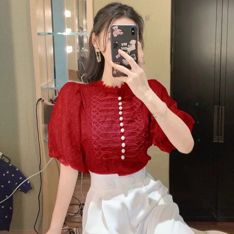 MDLV ~ 0224# CNY Nolanda Lace Top Pearl Blouse Korea Blouse Premium Blouse Import Fashion Import