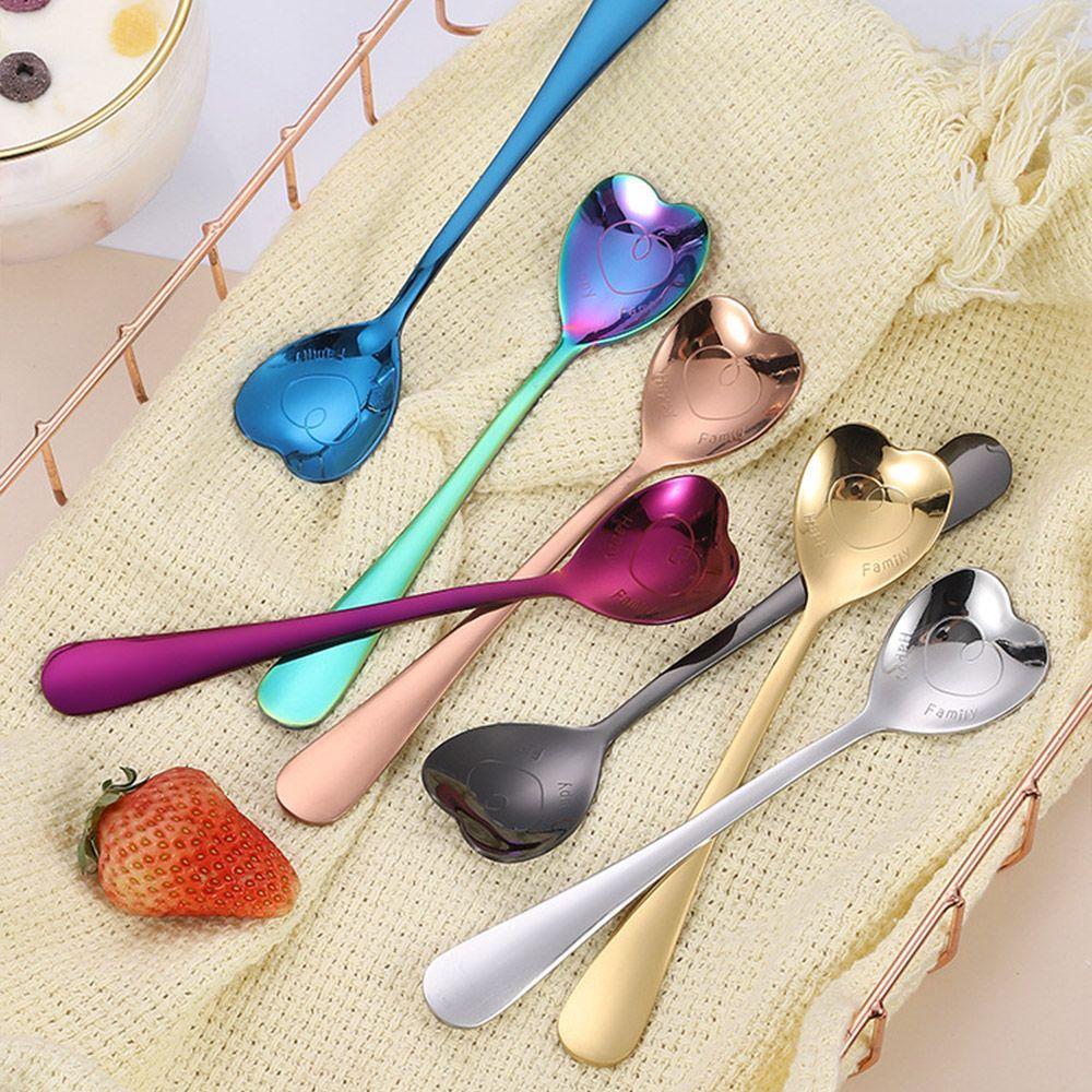 Preva Cutlery Set Reusable Stirring Spoons Stainless Steel Bentuk Hati Sendok Teh Alat Makan