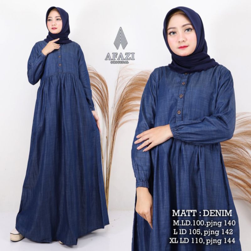 Gamis Denim Afazi Denim Terbaru l fashion muslim l busana muslim l fashion wanita l wanita l grosir