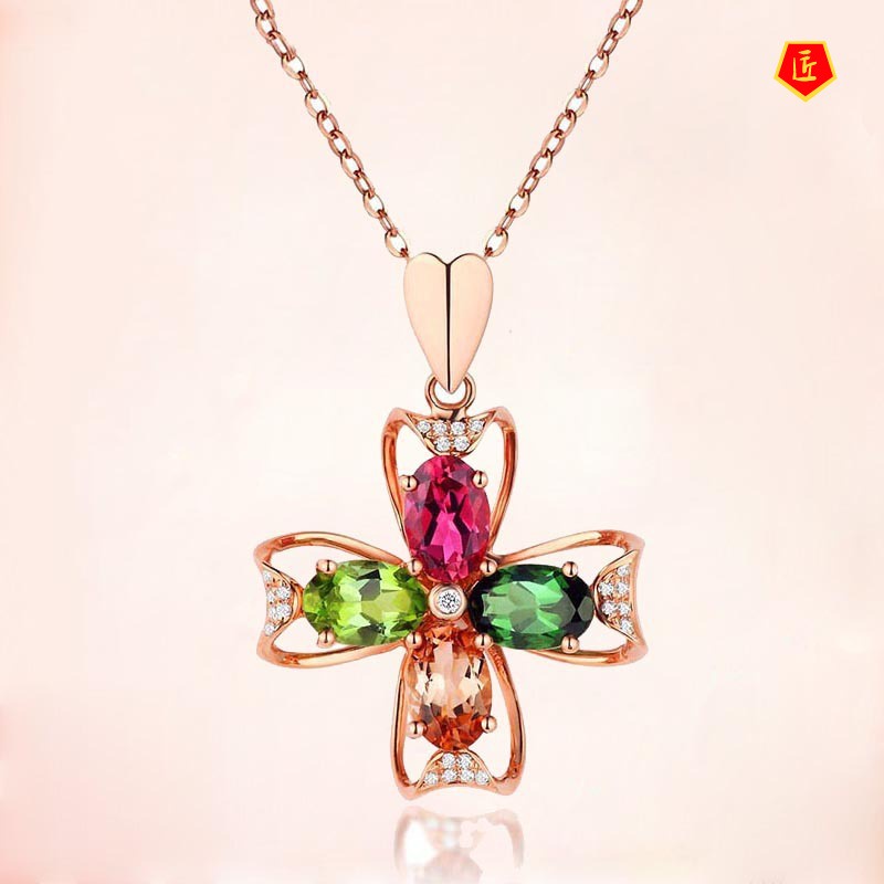 [Ready Stock]Four-Color Petal Gem Pendant Elegant Fashion Temperament