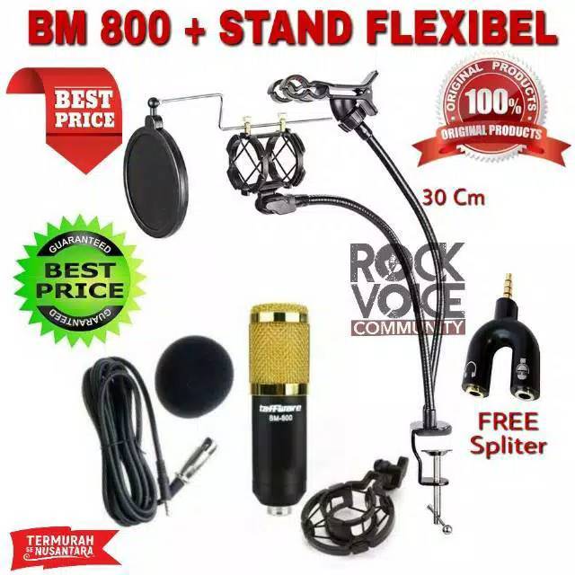 (COD)PAKET LENGKAP HOMERECORDING MIC BM-800 WITH STAND