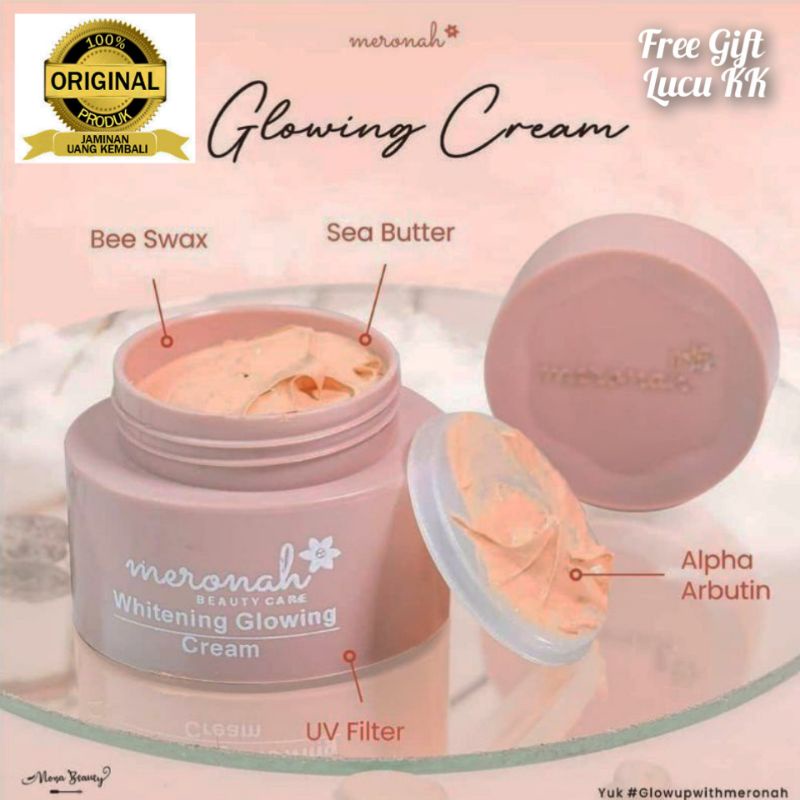 CREAM GLOWING MERONAH WHITENING BPOM  & TERLARIS FREE GIFT