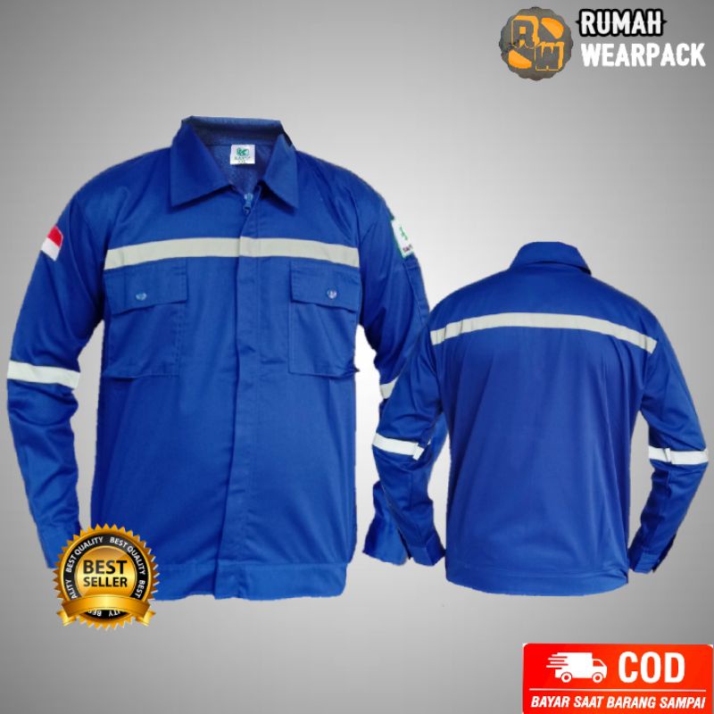 Baju Kerja/  Wearpack  Proyek  Kemeja Lapangan Kerja Atasan Lengan Panjang Biru Benhur Polos