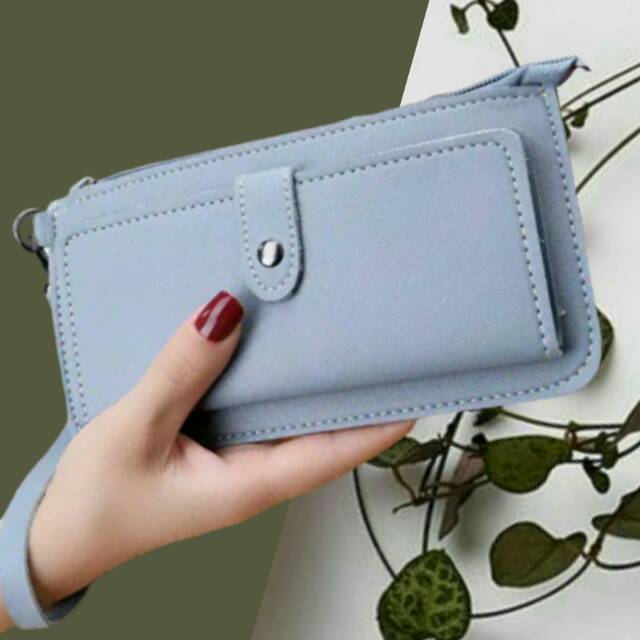 DOMPET PANJANG WANITA IMPORT ELEGAN SIMPLE/DOMPET WANITA KULIT PREMIUM/LONG WALLET/TALI PENDEK/BIRU