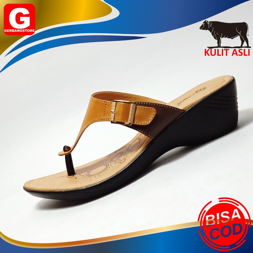 Sandal wanita kulit asli sapi hak 5 cm wedges [A 04]