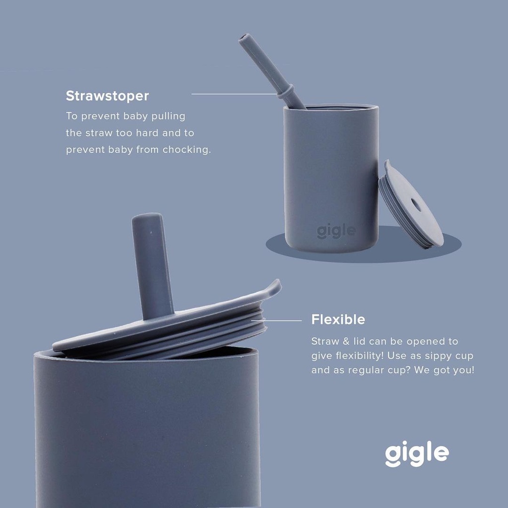 Gigle Silicone Sippy Cup With Straw Gelas Bayi Alat Makan Bayi Premium