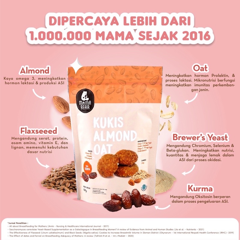 Mama Bear Kukis Almond Oatmeal Asi Booster - Cemilan Pelancar Asi