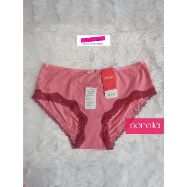Celana Dalam Renda Wanita Panty Lace Model Midi Bahan Lembut Dingin Original Sorella S24-081180 Pink