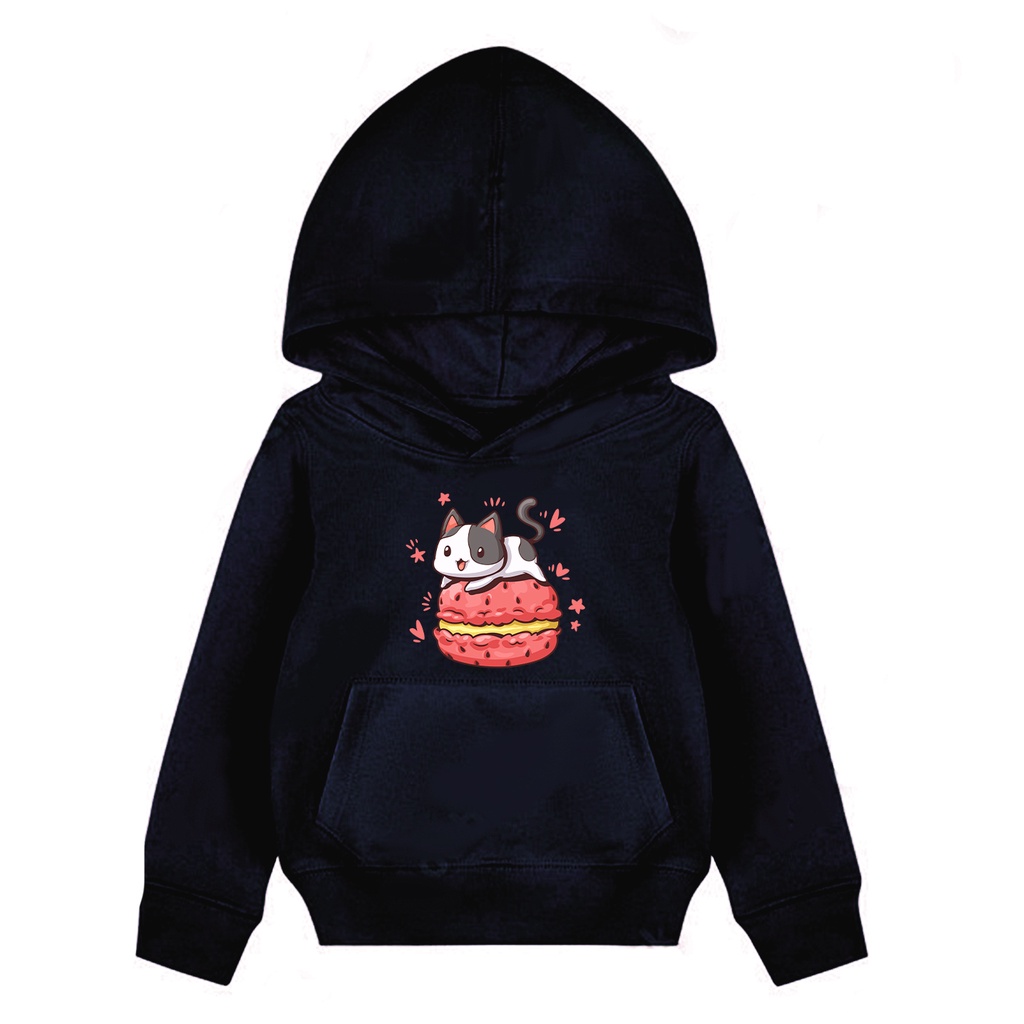 Hoodie Anak Burger Cat Sweater Pakaian Fleece Anak M - XL