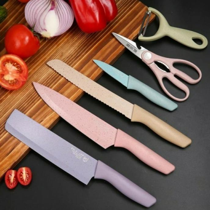 

set pisau 6 in 1 Stainless Anti Lengket Evcriverh Knife Set 6 warna ibag57 Berkualitas