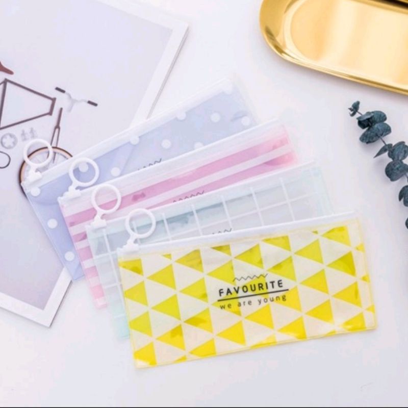 Tempat Pensil Transparan Pouch Motif Lucu Serbaguna Zip Tebal Zipper