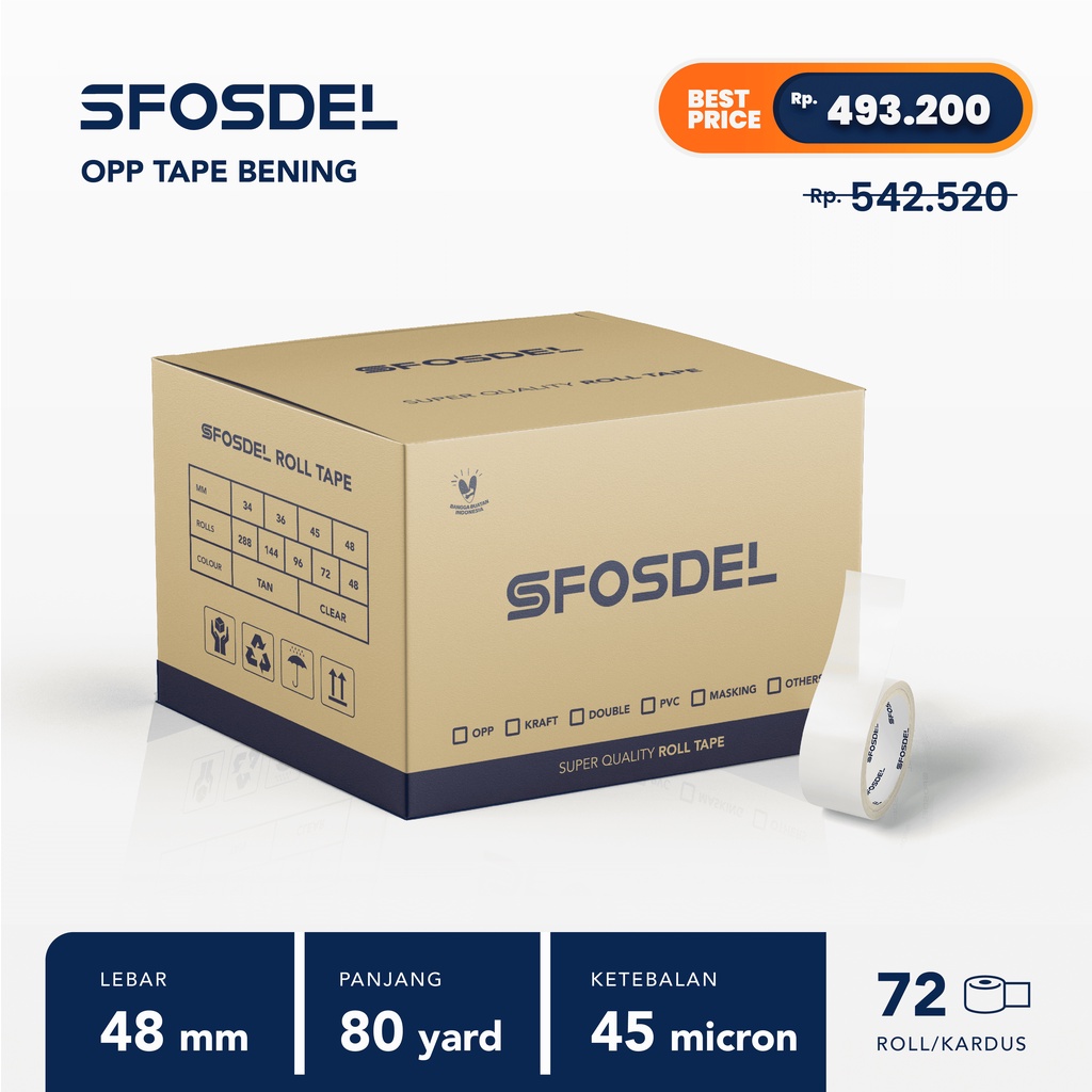 

SFOSDEL OPP Tape Bening 48mm*80yard*45mic (5 roll) I Lakban Bening