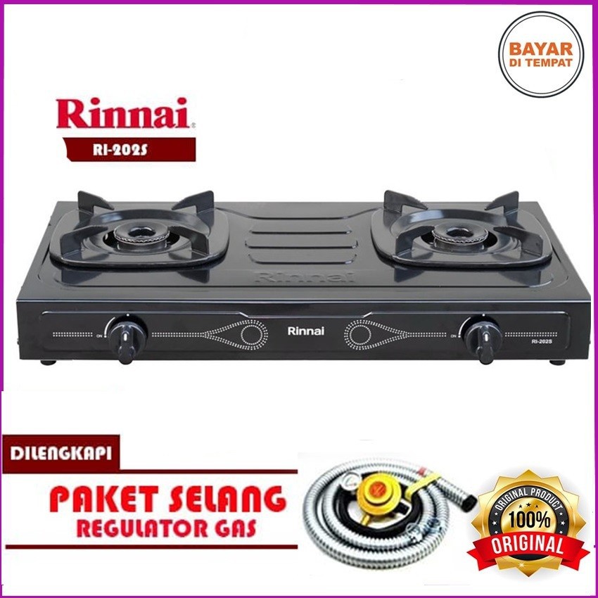 Rinnai Kompor Gas 2 Tungku RI-202S Free Selang Gas Regulator caisar SNI