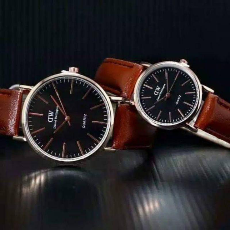 Jam tangan couple tali kulit / jam couplean cewek cowok unisex by zellshop