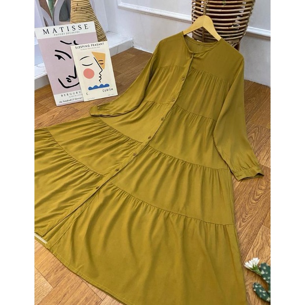 BISA COD AZKIYAHIJAB29 TERBARU AQEELA MIDI DRESS KOREA POLOS REMPEL RUFFLE BABYDOLL GAMIS KATUN RAYO