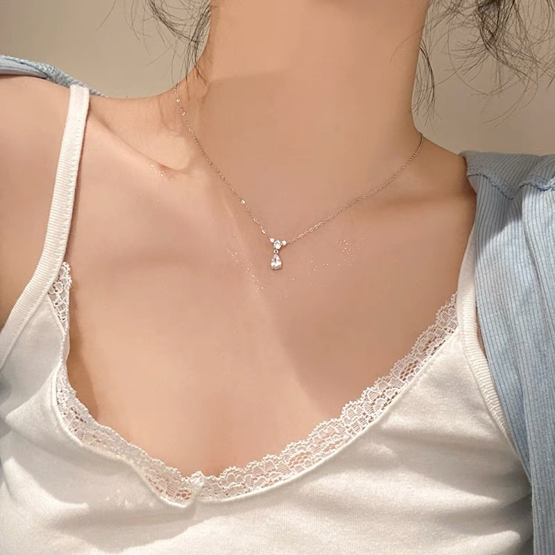 Kalung Rantai Liontin Water Drop Bahan Zirkon Untuk Aksesoris Perhiasan