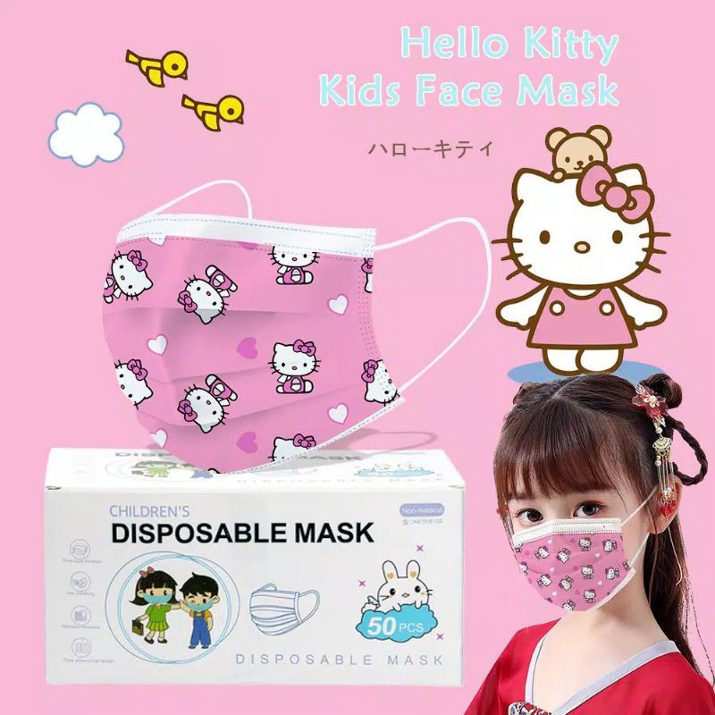 Masker 3 ply disposable motif 1 pack isi 10 pcs utk dewasa &amp; anak