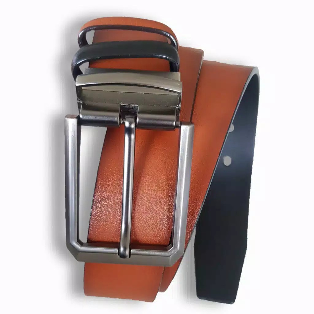 IKAT PINGGANG PRIA KEPALA PUTAR 2 IN 1 BISA UBAH WARNA MODEL BUCKLE FASHION STAINLESS STEEL - 9-12/13