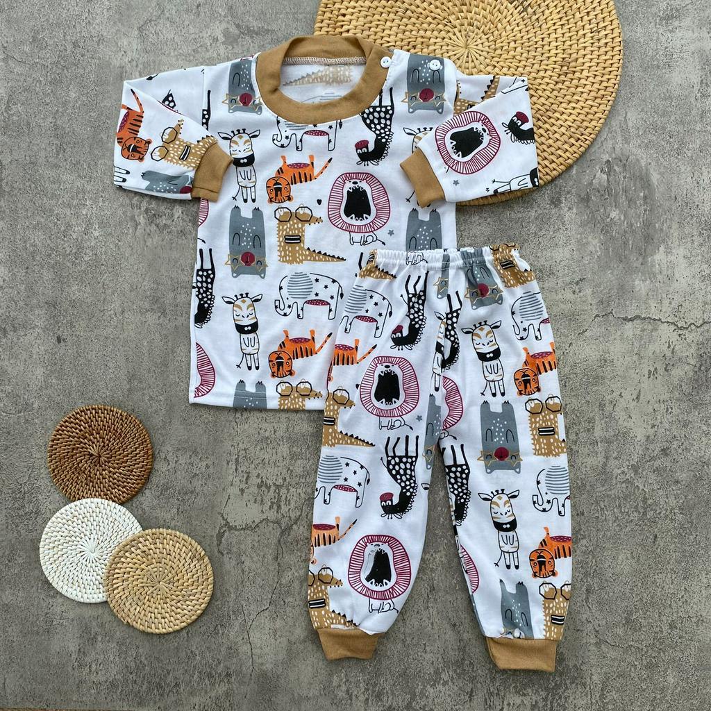 Setelan Baju Bayi Piyama Bayi Lengan Panjang Kancing Pundak Motif Jungle Land Usia 3-12 Bulan Anababy