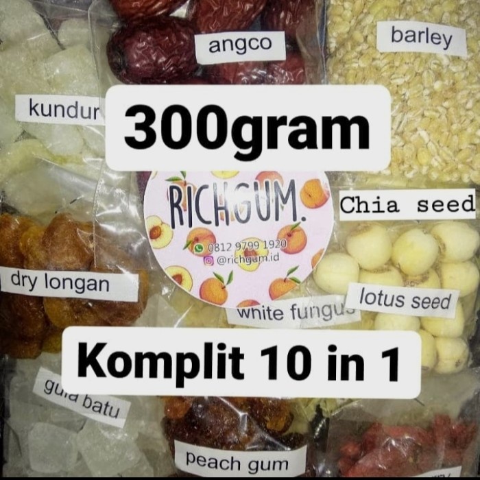 

SIRUP- PEACHGUM DRINKSET - 300 GR PEACH GUM PAKET LENGKAP.SIAP MASAK - 11 IN 1 PANDAN -SIRUP.
