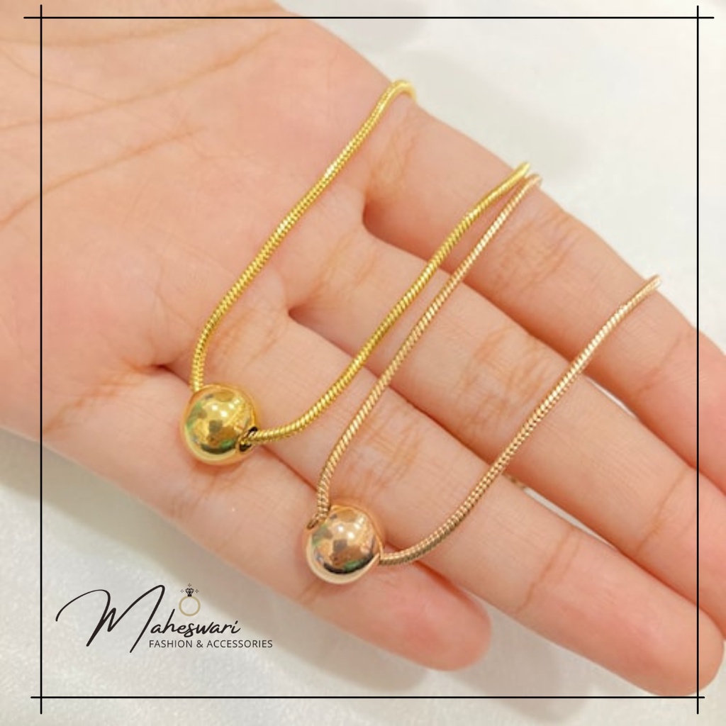 Kalung Titanium Wanita Anti Karat Liontin Bola Bulat Xuping Lapis Emas Aksesoris Perhiasan Import MA