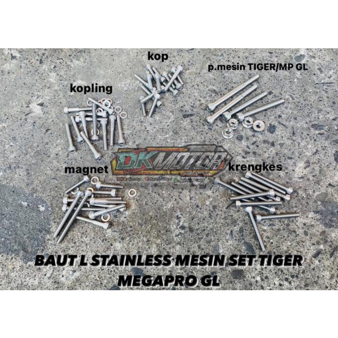 Baut Mesin L Stainless THE Full set CB GL Megapro Tiger