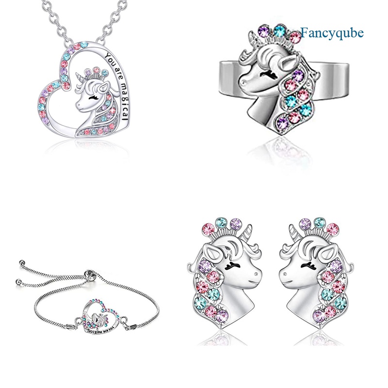 Kalung Rantai Liontin Unicorn Hias Berlian Imitasi Untuk Wanitahadiah