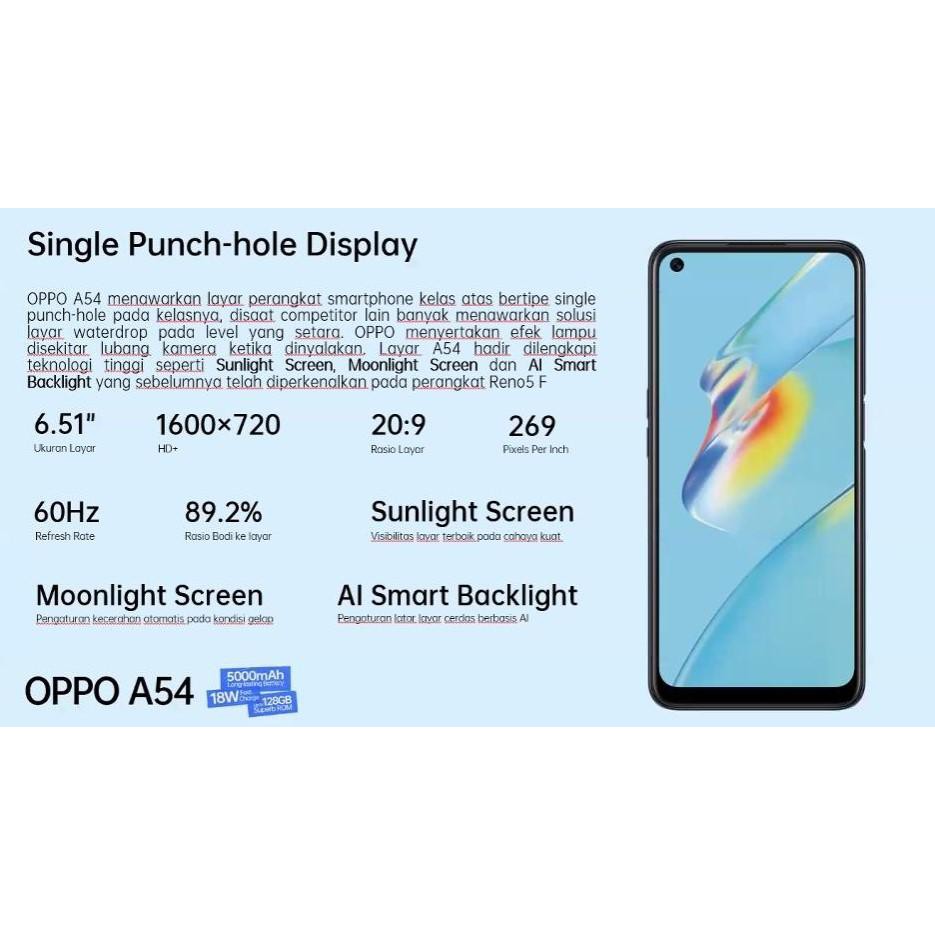 OPPO A54 RESMI Indonesia | A 54 Black Blue Ram 4 / 6 GB | Storage 64 / 128 GB Triple Camera-1