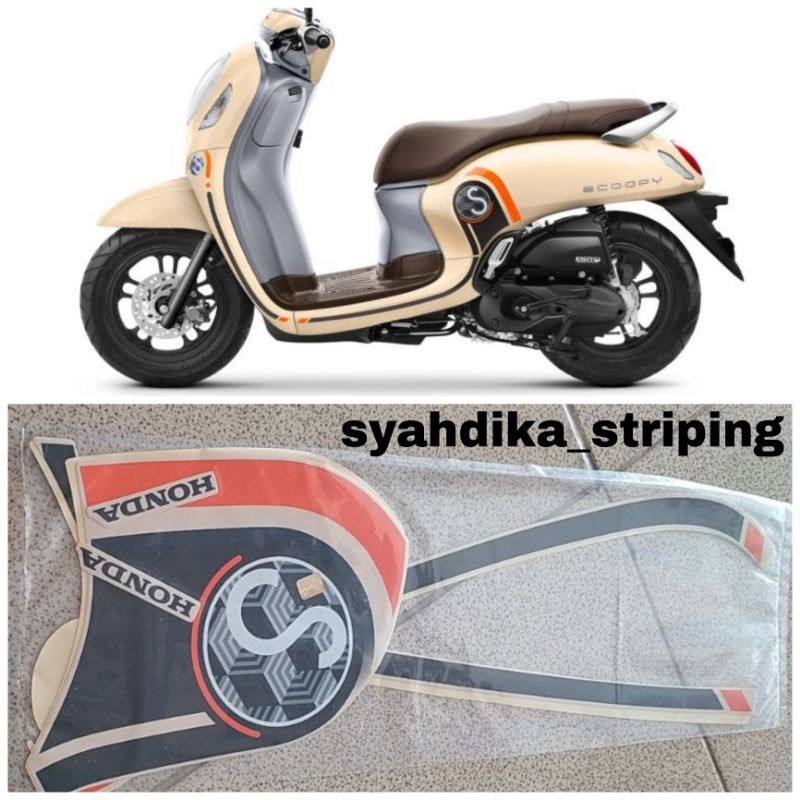 STIKER STRIPING LIS BODY MOTOR HONDA SCOOPY NEW 2021 FASHION CREAM SCOOPY CREAM