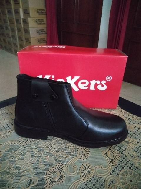 Sepatu Kulit  Asli Pdh Resleting  Kickers  Pria 03 Sepatu Pantofel Formal Kerja Security Pria.