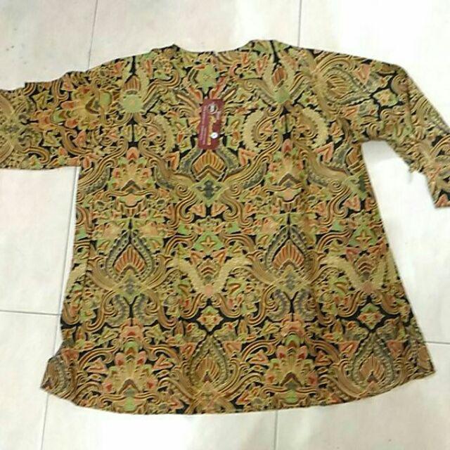 Blouse Sogan Puff Atasan Baju Lonceng Batik Sogan Wanita Seragam Kantor Kerja Wanita Vintage Ethnic