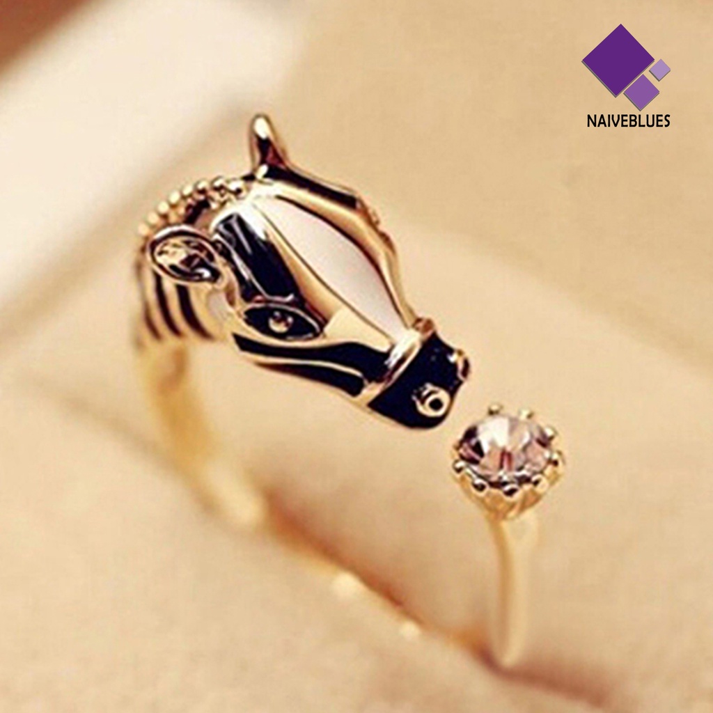 Cincin Bentuk Kepala Kuda Aksen Berlian Imitasi Untuk Wanita