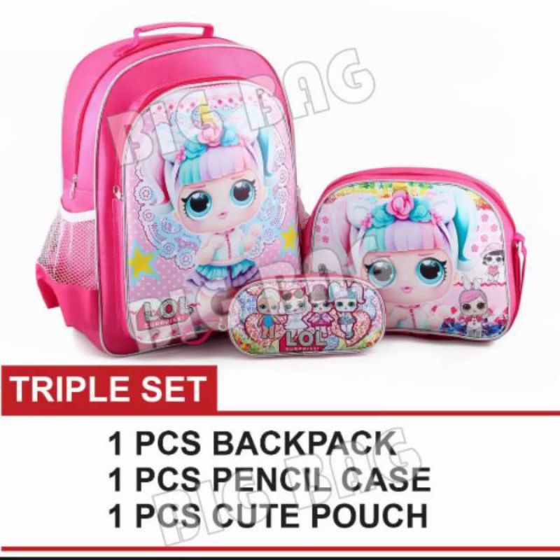 Tas ransel anak perempuan karakter lol hello kitty little pony 3in1 - tas + tas selempang + tempat pinsil