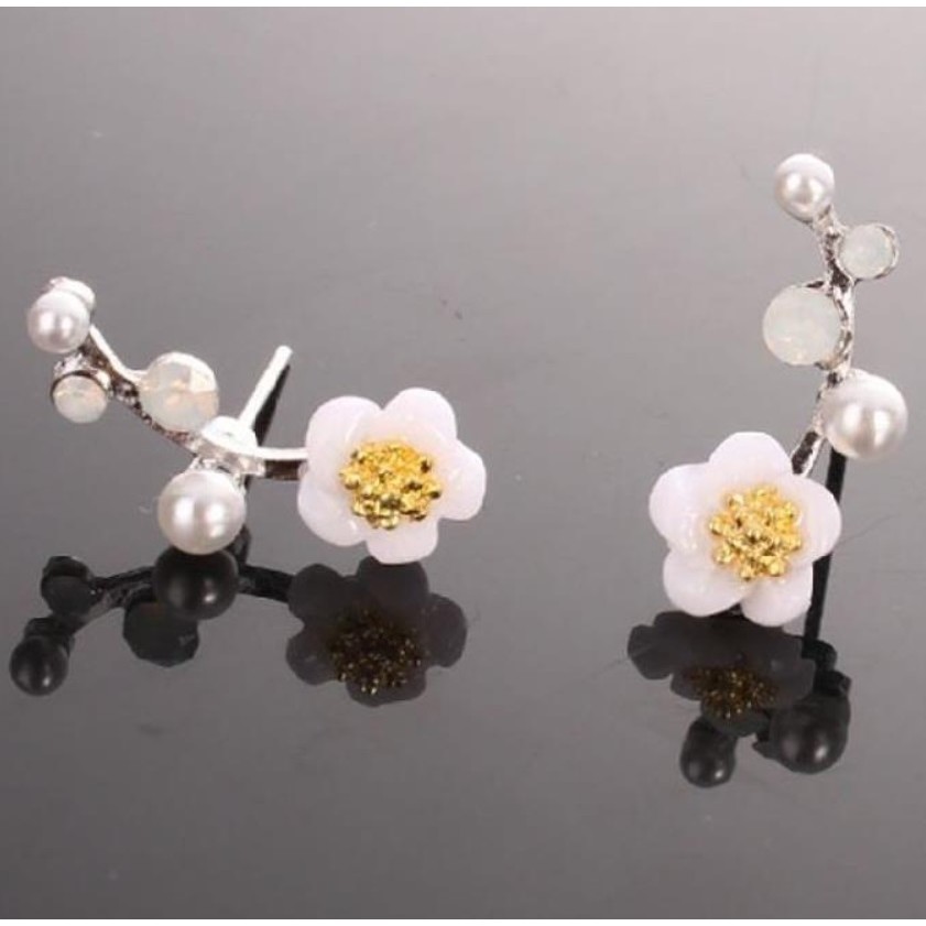 Anting Tindik Mini Wanita Mutiara BUNGA E114 Korea Fashion Women Pearl Earring Giwang Cewe-SILVER GOLD