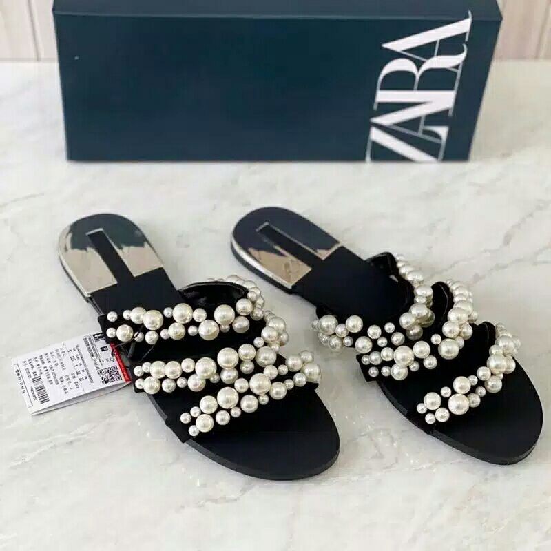 Zara Pearly Strappy Flat Sandals