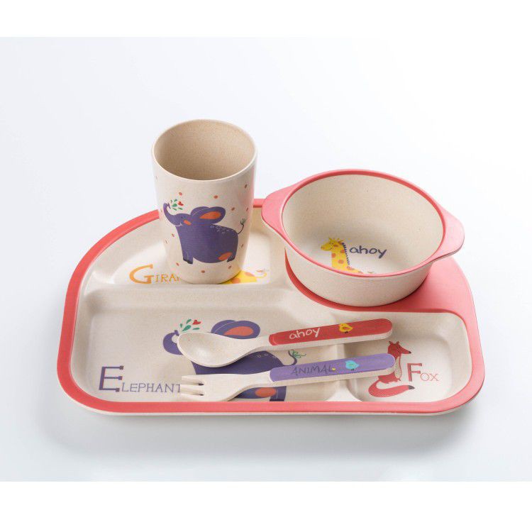 Bamboo Fiber Feeding kids Set Peralatan makan bayi Piring anak persegi / piring bamboo bambu