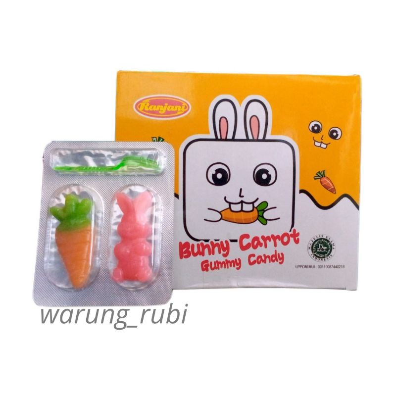 Ranjani Gummy Candy Bunny Carrot 10 gram, Harga 1pcs. Cemilan Maknan ringan Jajanan jadul Jeli Snack