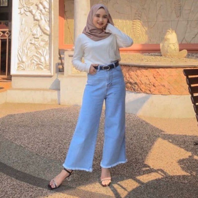 High waist celana kulot jeans wanita premium | Shopee Indonesia