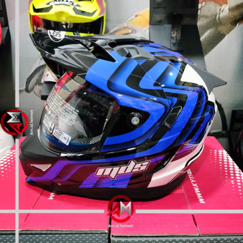 MDS HELM SUPER PRO #1 BLUE BLACK WHITE DOUBLE VISOR FULL FACE