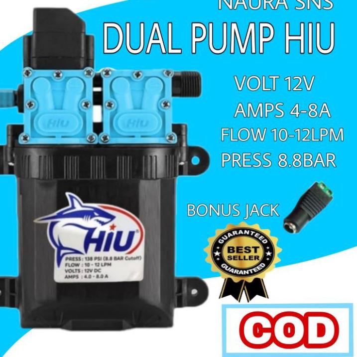 READY Dual Pump Hiu 12V 8Lpm 8.8 Bar / Mesin Pompa Air DC 12volt 320 PSI / Dinamo Pompa Sprayer gros