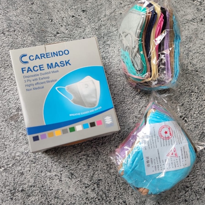 DUCKBILL CAREINDO MIX BOX ISI 50 - MASKER DUCKBILL 3PLY GARISCAREINDO EMBOS MIX WARNA MIRIP UTAMA