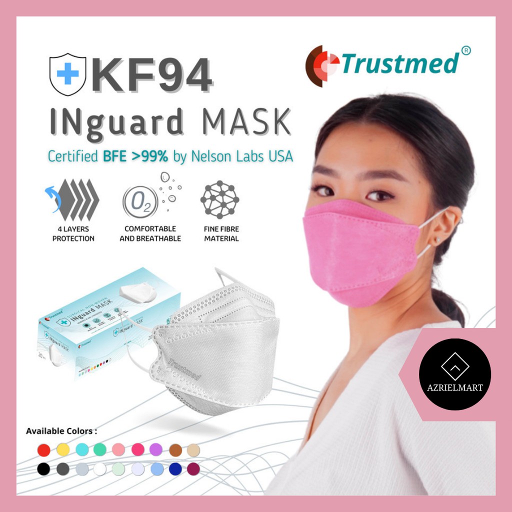 Masker Medis 4ply Earloop Masker Korea KF94 Trustmed INguard Mask 20pcs - Powder Pink