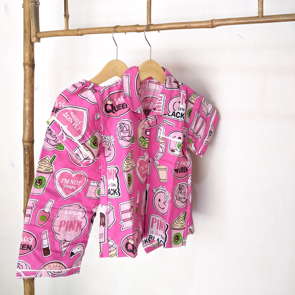 Baju Tidur Anak Murah Perempuan Laki Laki  Setelan Piyama Baby Doll Anak Paud SD Balita Motif Karakter Lucu Imut 1th 2th 3th 4th 5th 6th Full Kancing Depan | Piyama Anak Perempuan LOL Pink Kucing Penguin Bulan